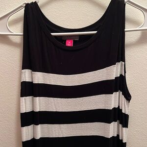Vince camuto XS black and white striped mid length dress